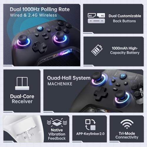 G3V2 Bluetooth Controller for Pc/Switch/Ios/Android, Hall Effect Black PE