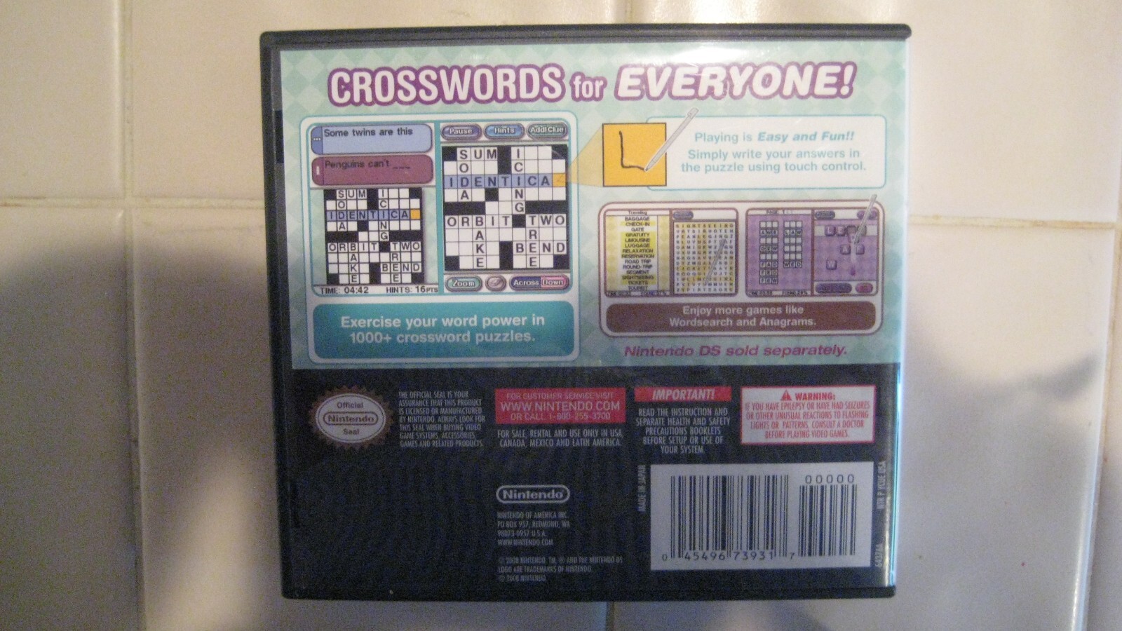 Nintendo Crosswords DS Video Game Complete With Case and Manual