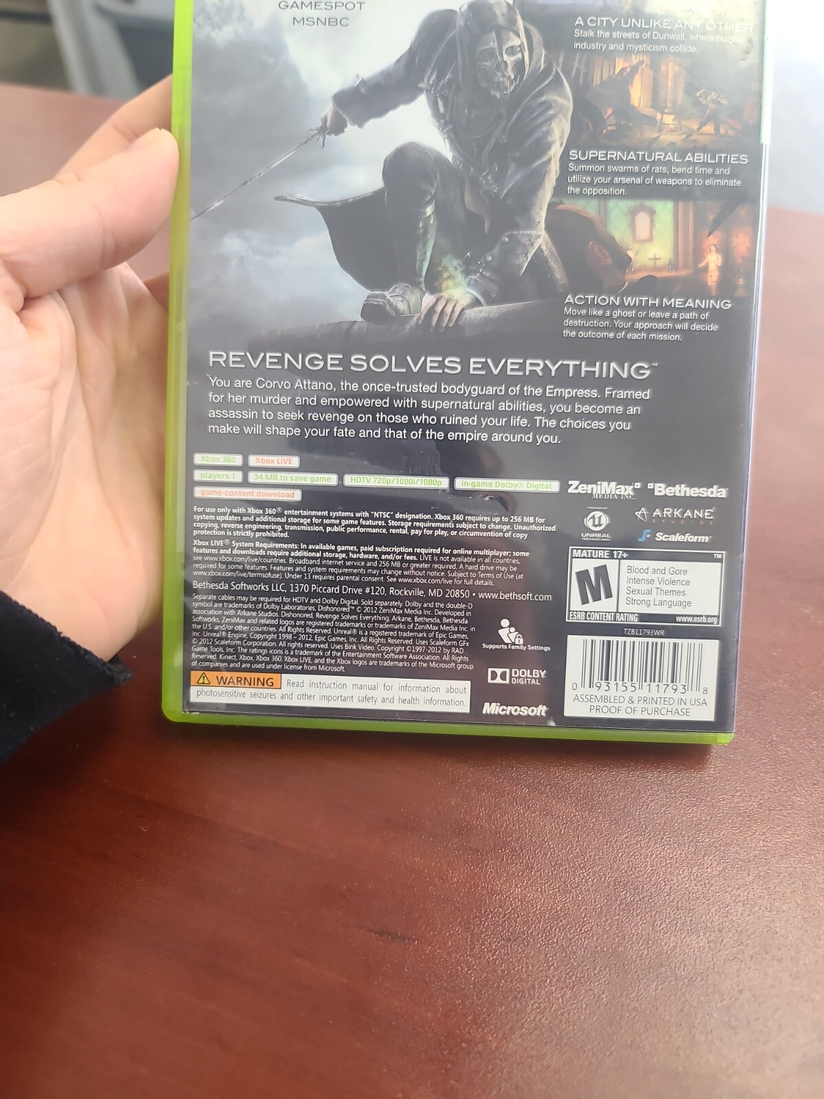 Dishonored 2012 Microsoft Xbox 360 Complete w/ Manual Game