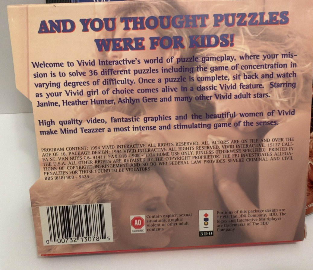 Mind Teazzer Cover Sleeve ONLY RARE 3DO Vivid Interactive Authentic Very NICE!
