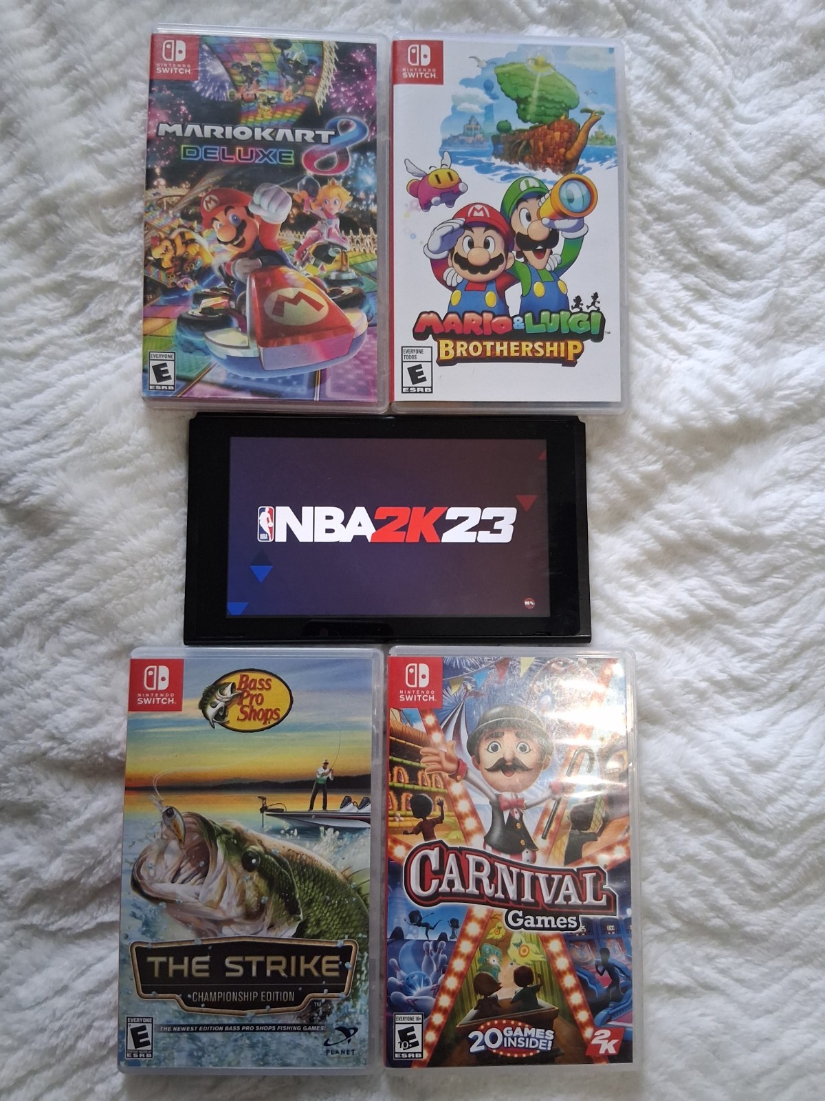 Nintendo Switch Console Bundle w/ Dock Charger Purple/Red Joy-Con + Five Games