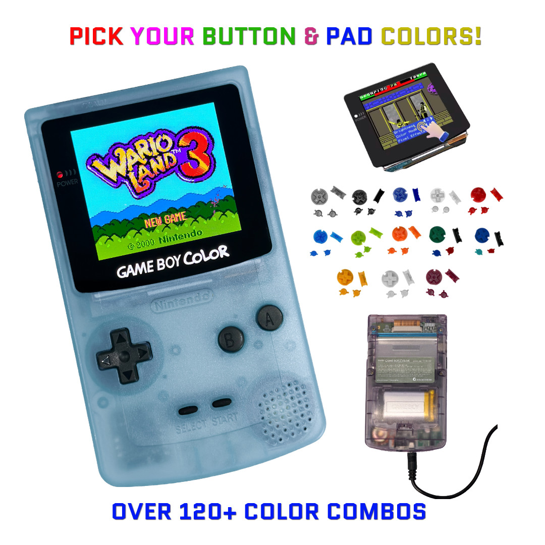 Nintendo Game Boy Color GLOW BLUE System GBC AMOLED OLED XL Touch LCD Battery