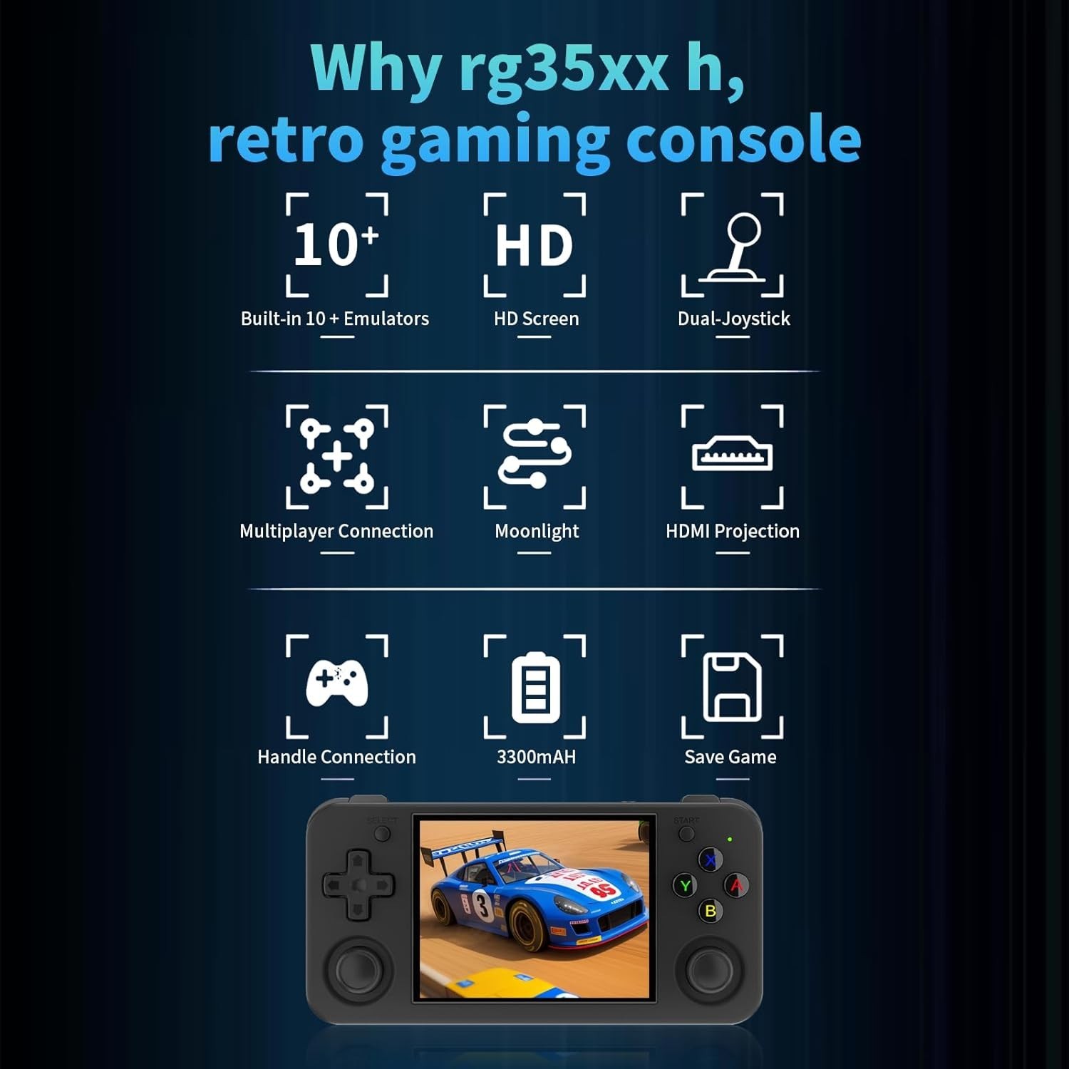 Retro Handheld Gaming Console 64G TF Dual Joystick 3.5-inch HD Screen