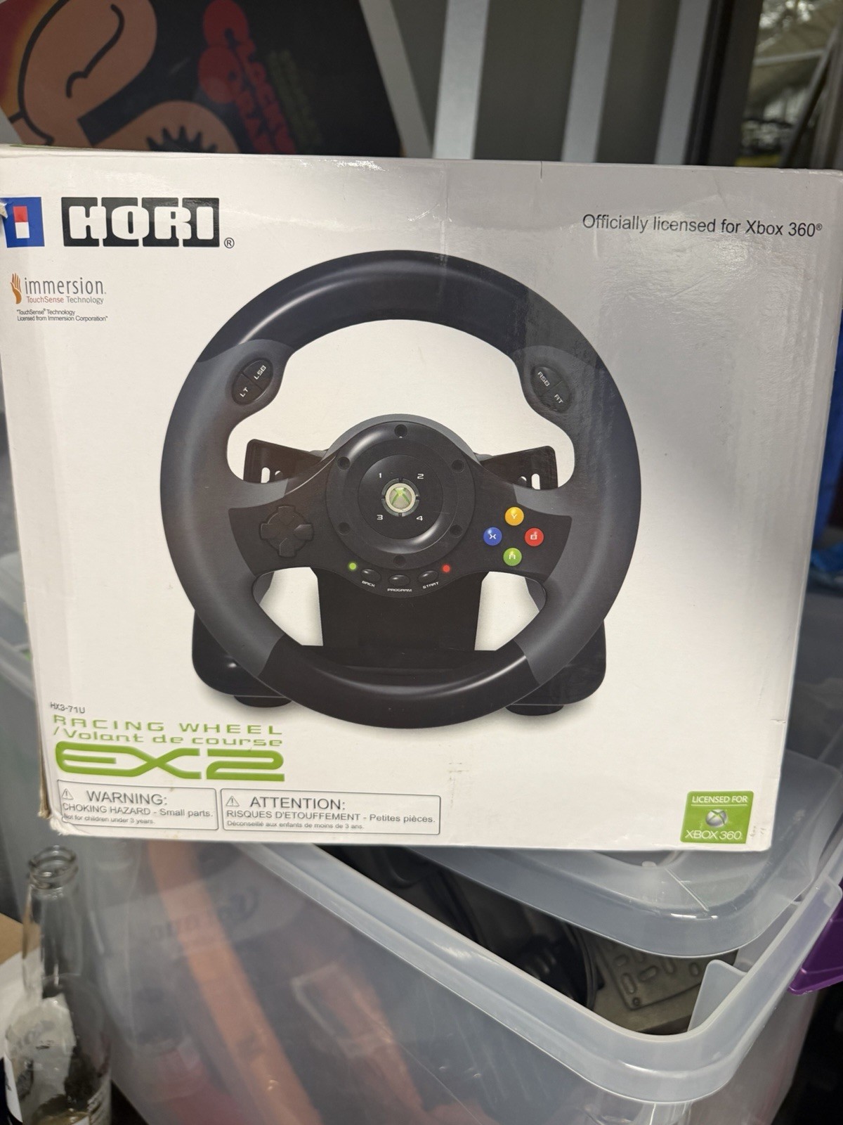 HORI Racing Wheel EX2 Wired w/ Pedals Vibration 8ft Cable for Xbox 360