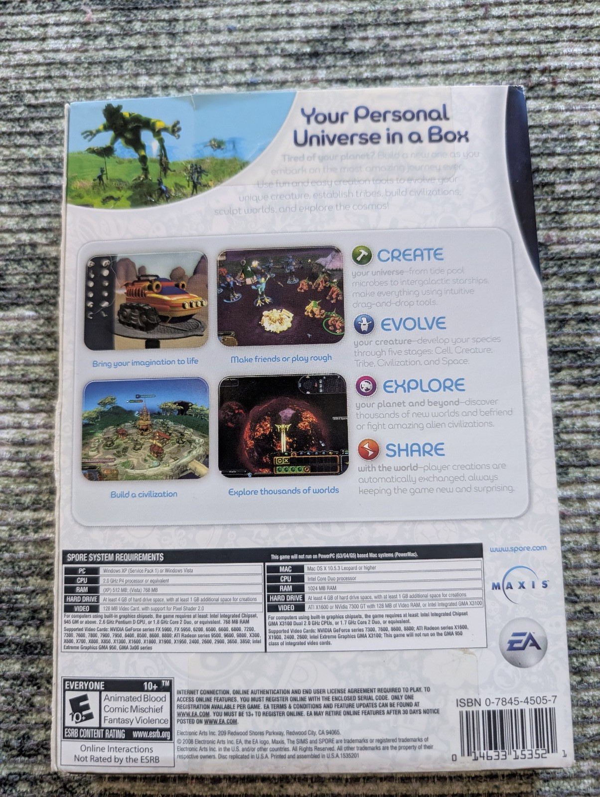 Spore PC DVD Game for Windows & Mac 2008 Complete Edition