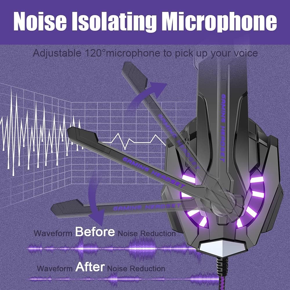 BENGOO G9000 Stereo Gaming Headset for PS5, PS4, PC, Xbox One Purple