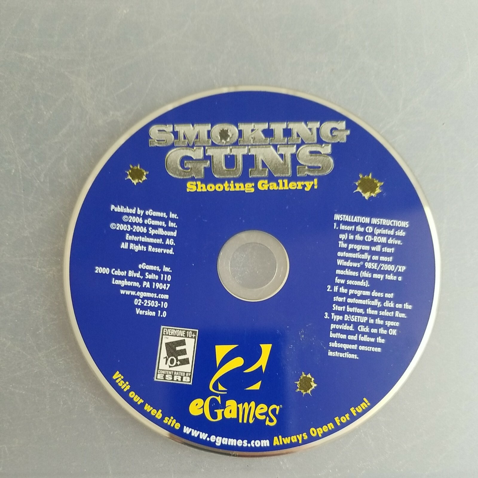 Smoking Guns Shooting Gallery PC CD-ROM Software Windows 98 ME 2000 XP 32 MB