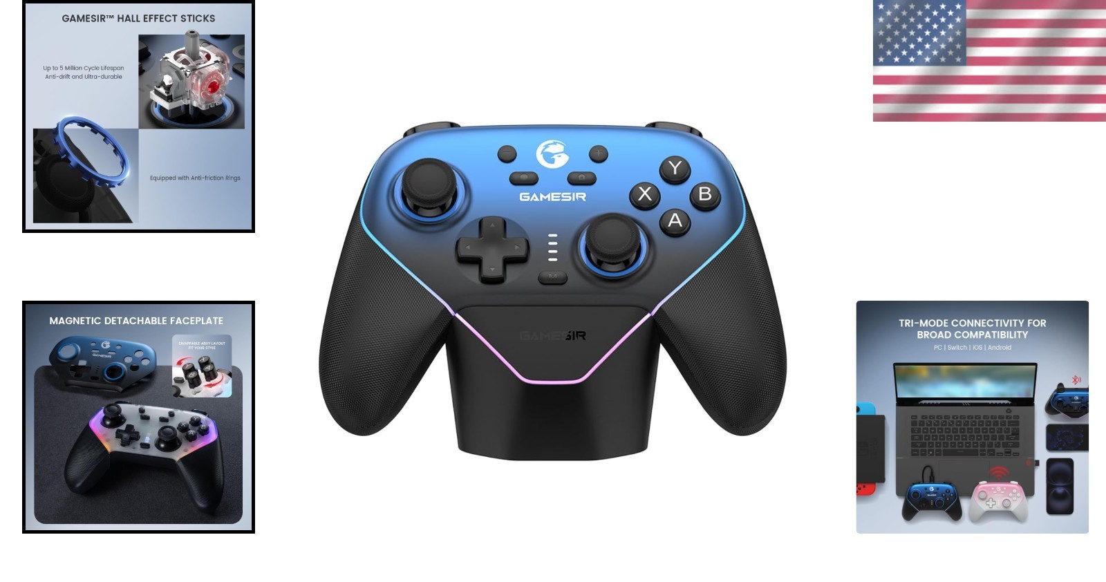 Tri-Mode Wireless Controller for PC/Switch/iOS with Hall Effect Technology