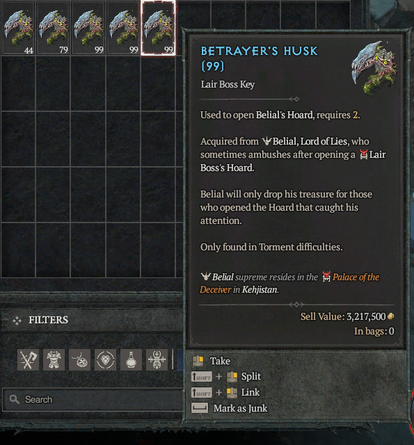 D4 Diablo 4 Season 13 – 100x Betrayer’s Husk Belial Mats Season of Reckoning