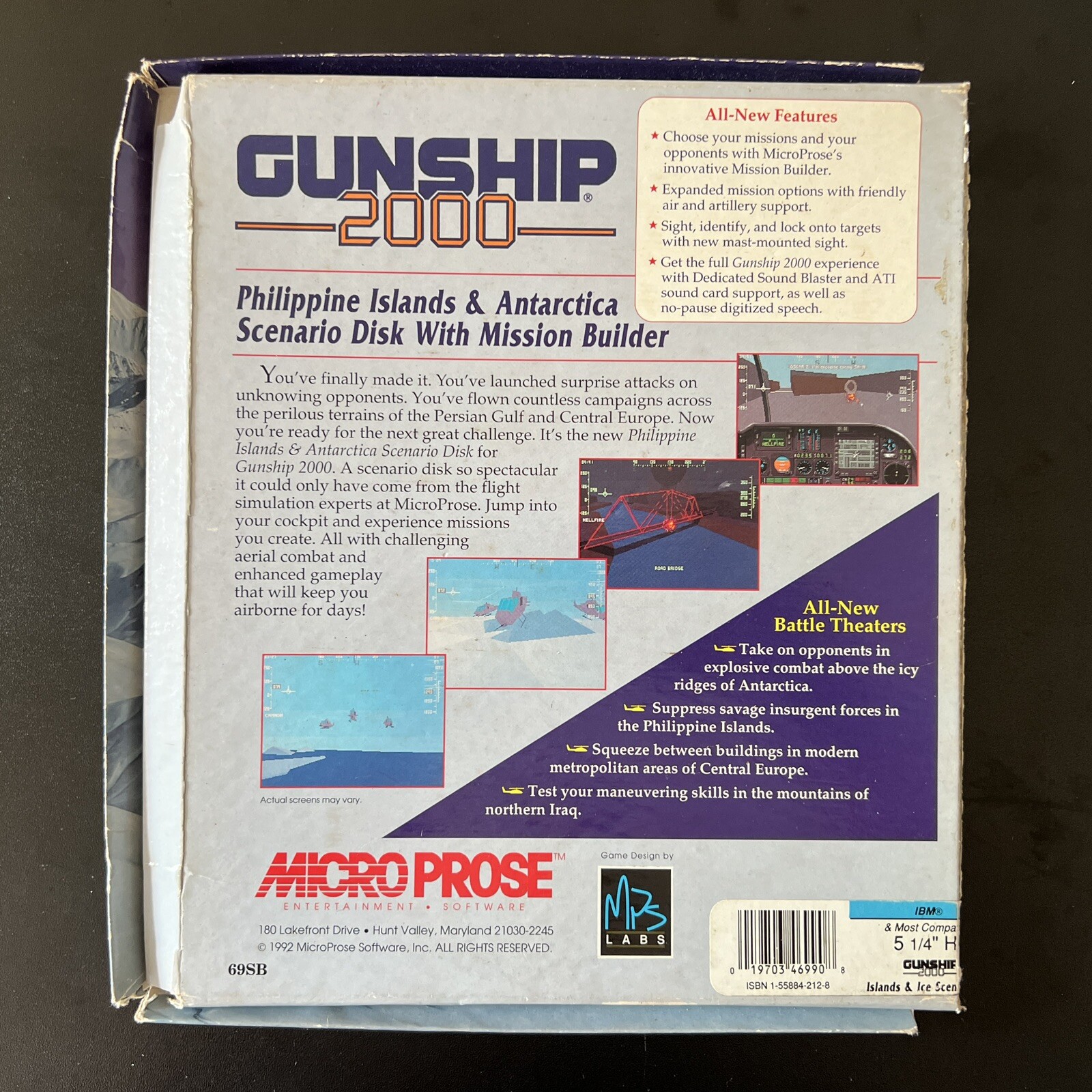Vintage ‘92 IBM Micro Prose “Gunship 2000” Big Box PC Game w/Docs, 5.25” Floppy