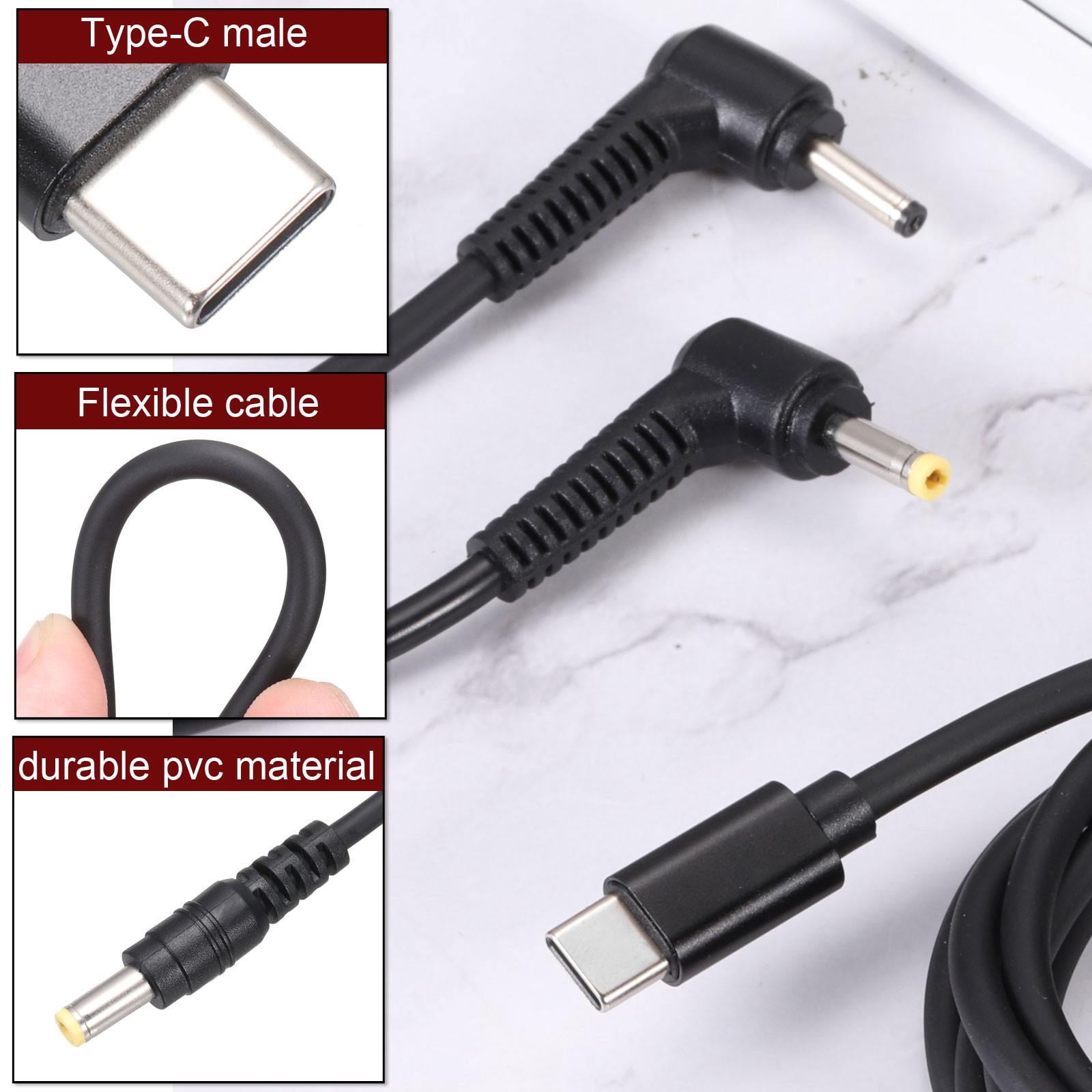 5FT USB C to DC PD Power Fast Charging Cable 5.5×2.5mm 65W/12V(Black)