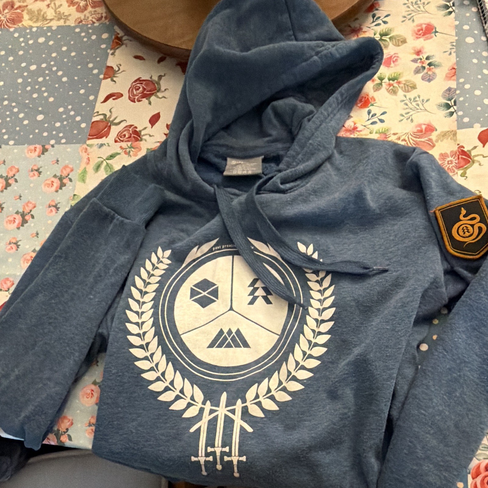 Loot Crate Blue Hooded Pullover Hoodie Sweatshirt Size L White Emblem