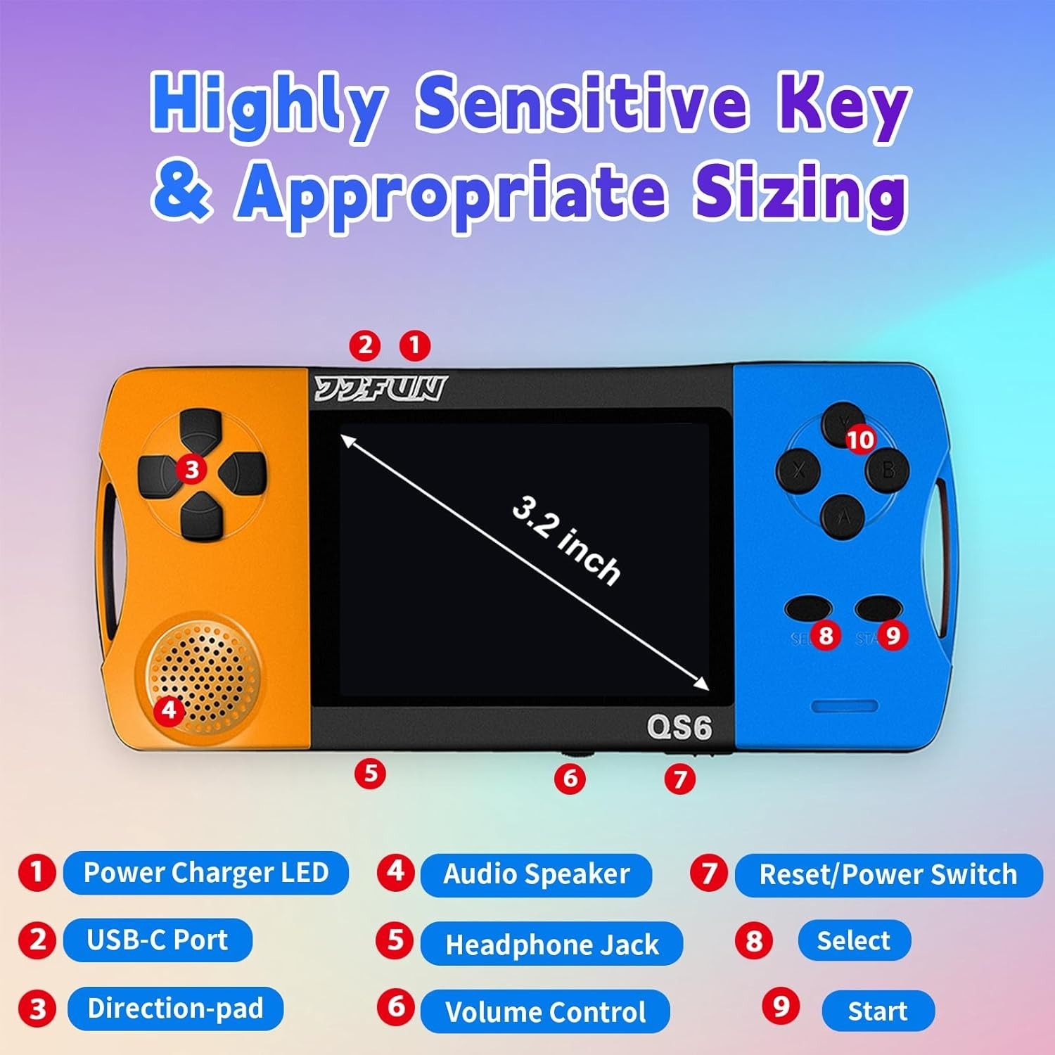 16 Bit Handheld Games for Kids with 3.2″ IPS Large Screen Built-in 216 Retro Vid