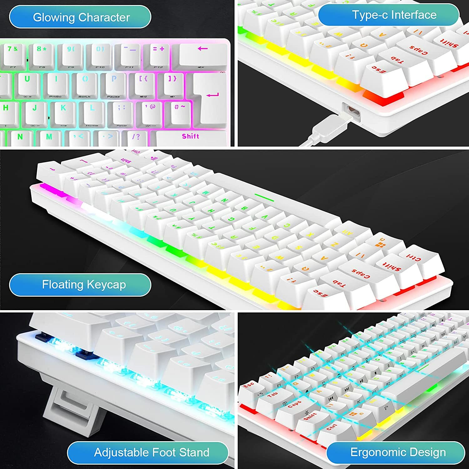 60% Wired Mechanical Gaming Keyboard Mini RGB Backlit Type-C for PC PS4 PS5 Xbox