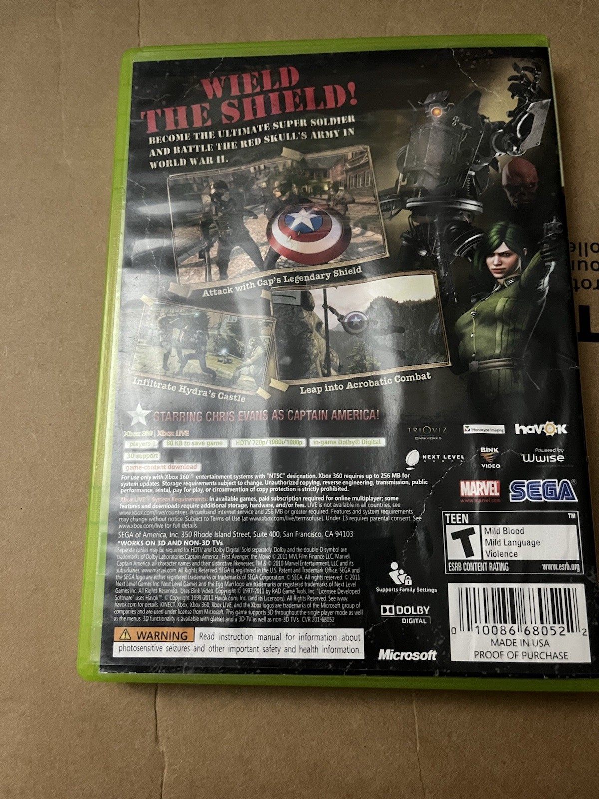 SEGA Captain America: Super Soldier Xbox 360. tested and works
