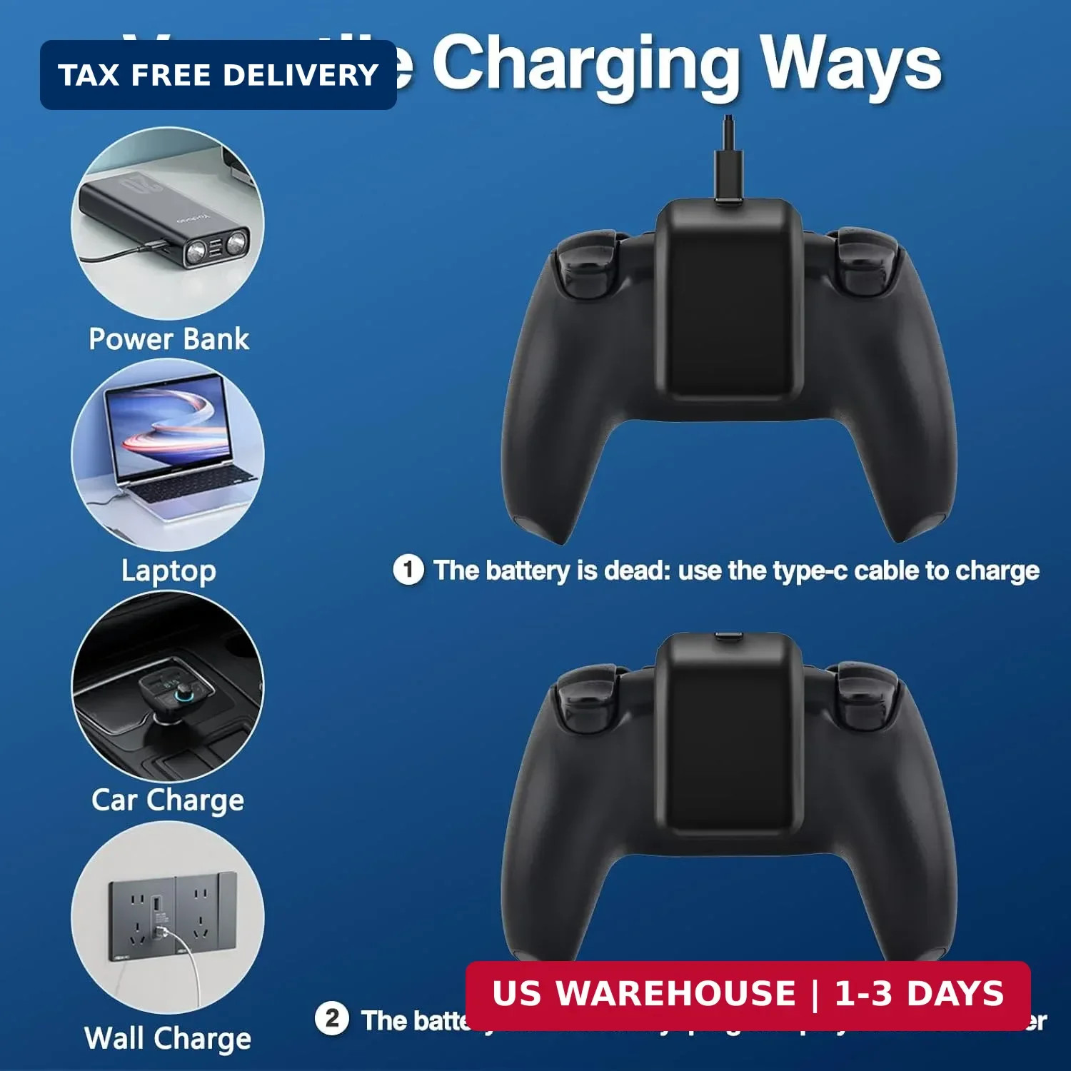 2X 3000mAh PS5 Controller Battery Pack, PS5 Replacement Battery Extender for Son