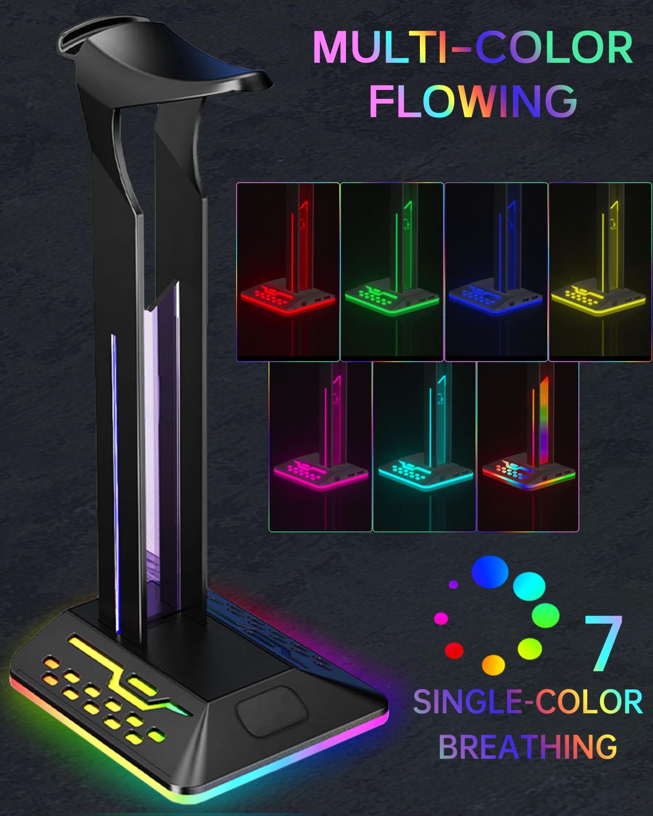 RGB Headphone Stand with 2 USB 2.0 Extension Charging Port Extender Cord,Desk…