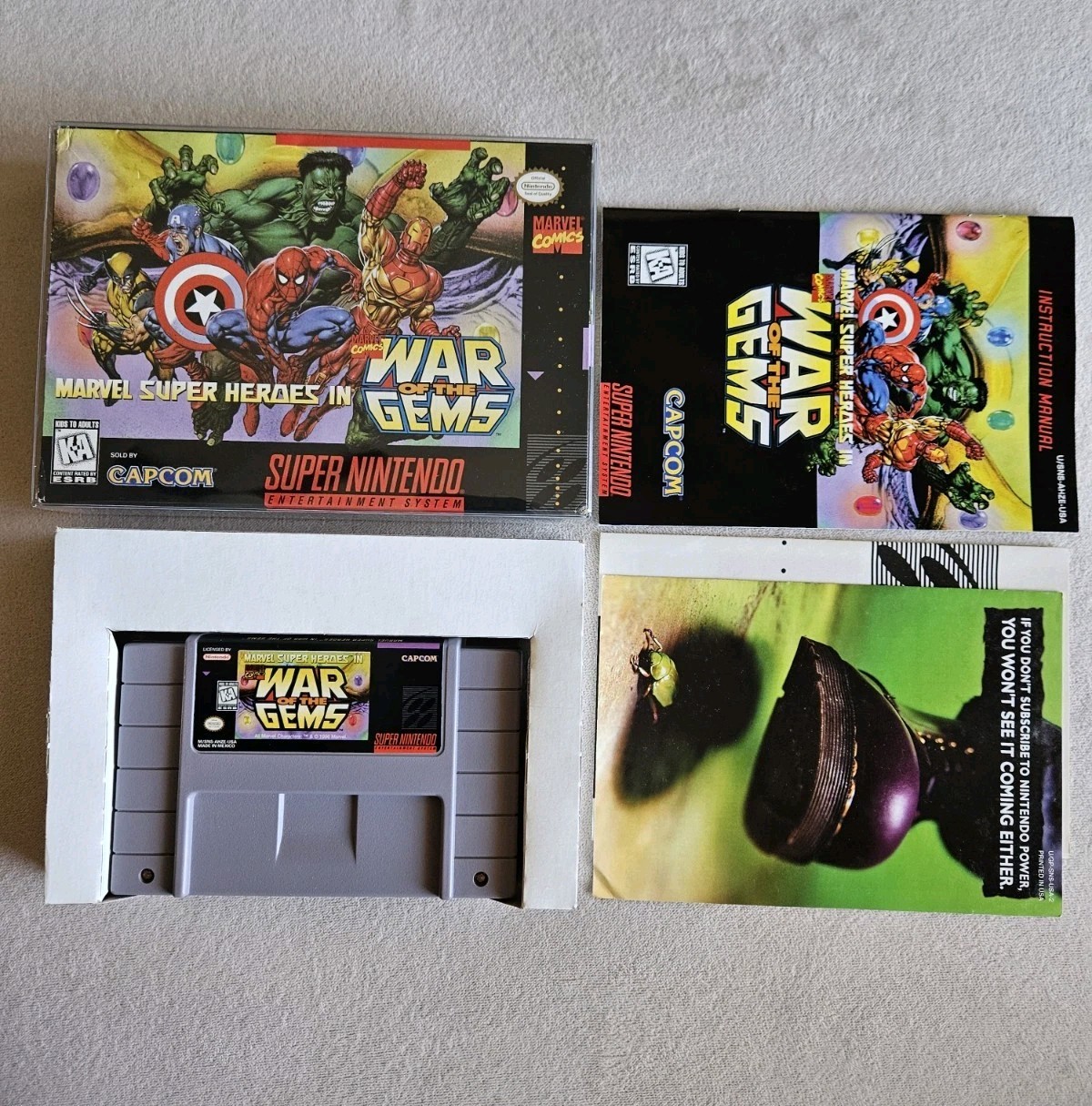 MARVEL SUPER HEROES WAR OF THE GEMS SNES SUPER NINTENDO COMPLETE IN BOX W INSERT