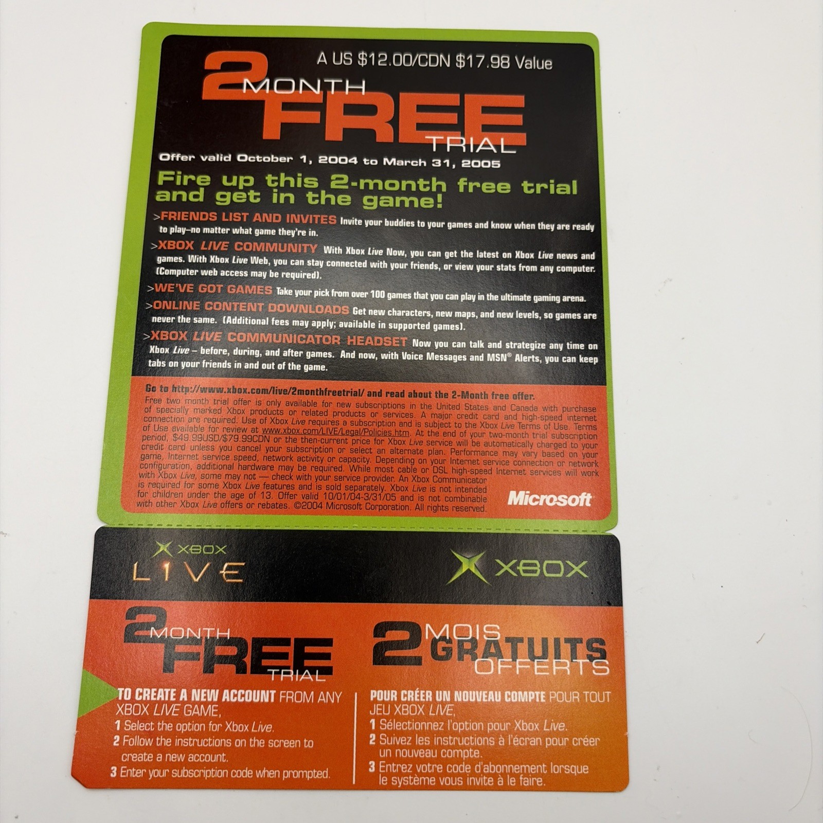 Xbox Live 2 Month Free Trial Subscription Cards (2 Cards) EXPIRED/UNSCRATCHED
