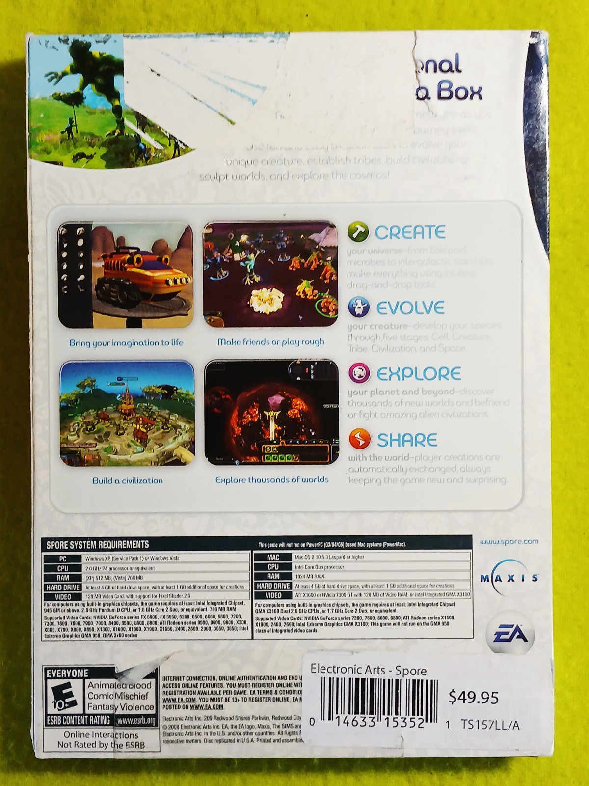Spore (Windows/Mac, 2008) Complete w/Slipcase, Windows XP Creature Creator OOP