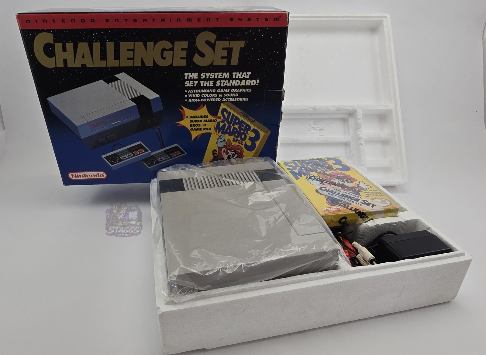 CIB Nintendo NES Console Challenge Set w/Super Mario 3 NFR Label, Tested/Work