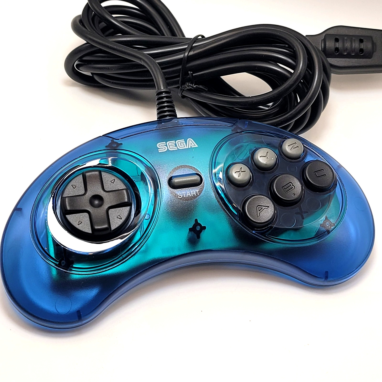 Retro-Bit Official Sega Genesis Controller 6-Button Arcade Pad – Clear Blue