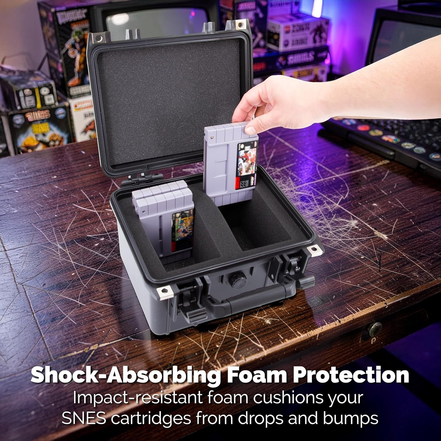 CASEMATIX SNES Game Storage Case fits 16 SNES Cartridges – Waterproof Hard Shell