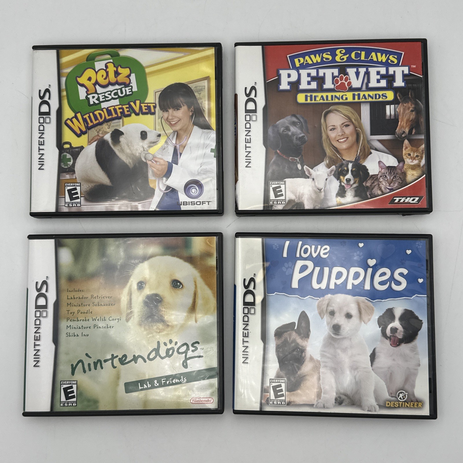 Nintendo DS 4 Game Lot CIB Nintendogs Petz Rescue Paws & Claws I Love Puppies
