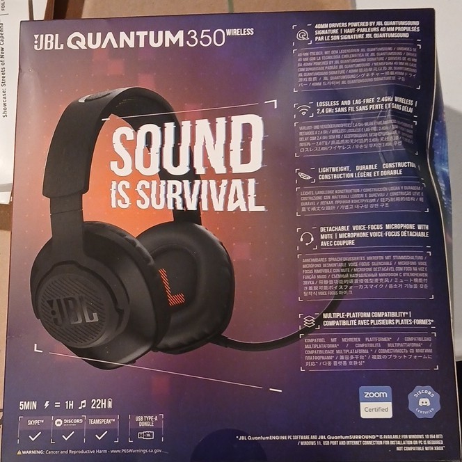 JBL Quantum 350 Wireless 2.4GHz Over-Ear Headset Detachable Boom Mic Black