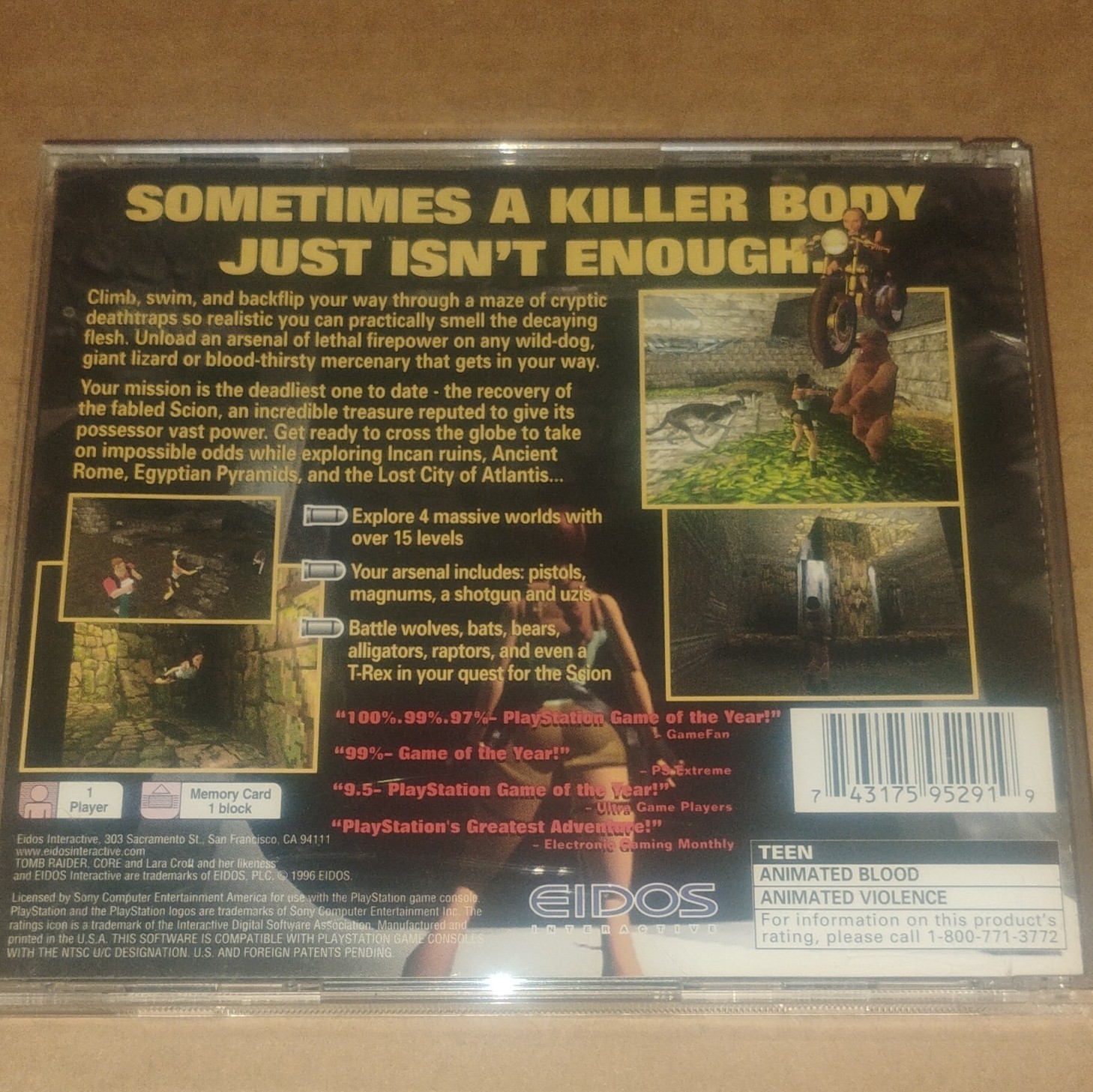 Eidos Interactive Tomb Raider Sony PlayStation 1 Action Adventure Manual Includ…