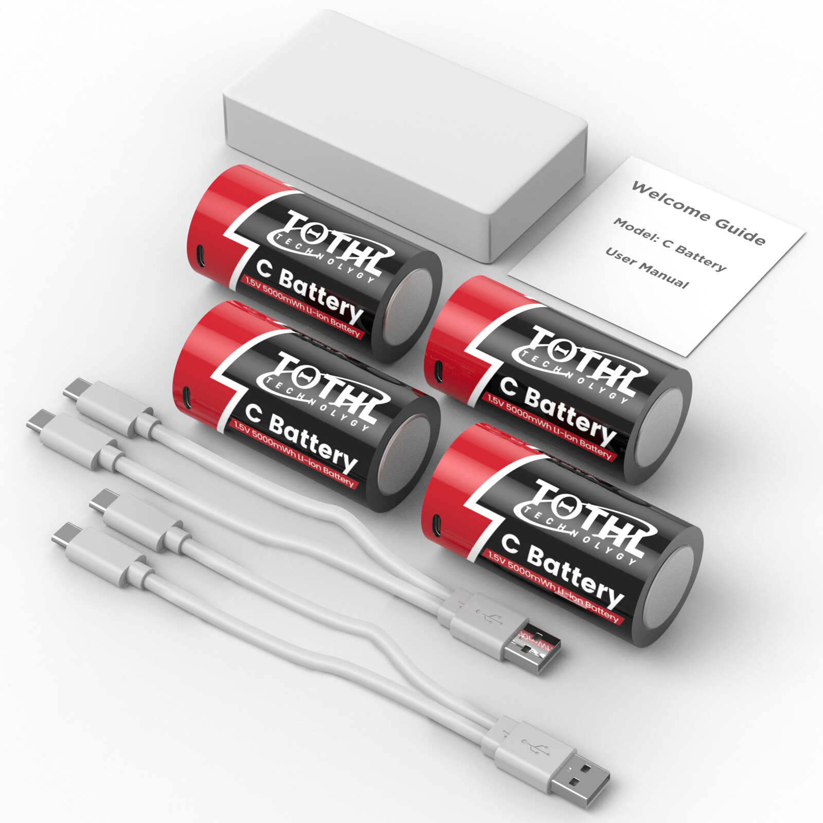 Rechargeable Lithium C Batteries 6 Pack, 1.5V C Cell Batteries with 4 in 1 US