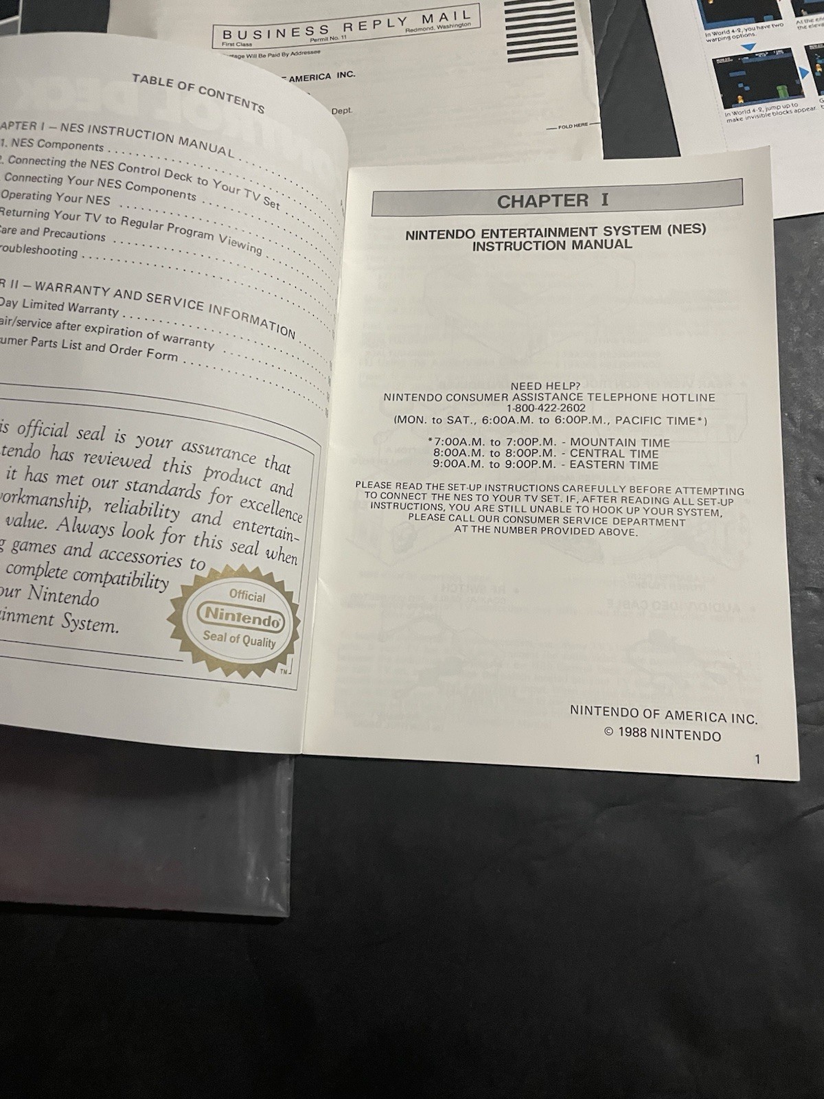 Nintendo NES Original paperwork Warranty Poster Plastic Bag Mario Manual Etc