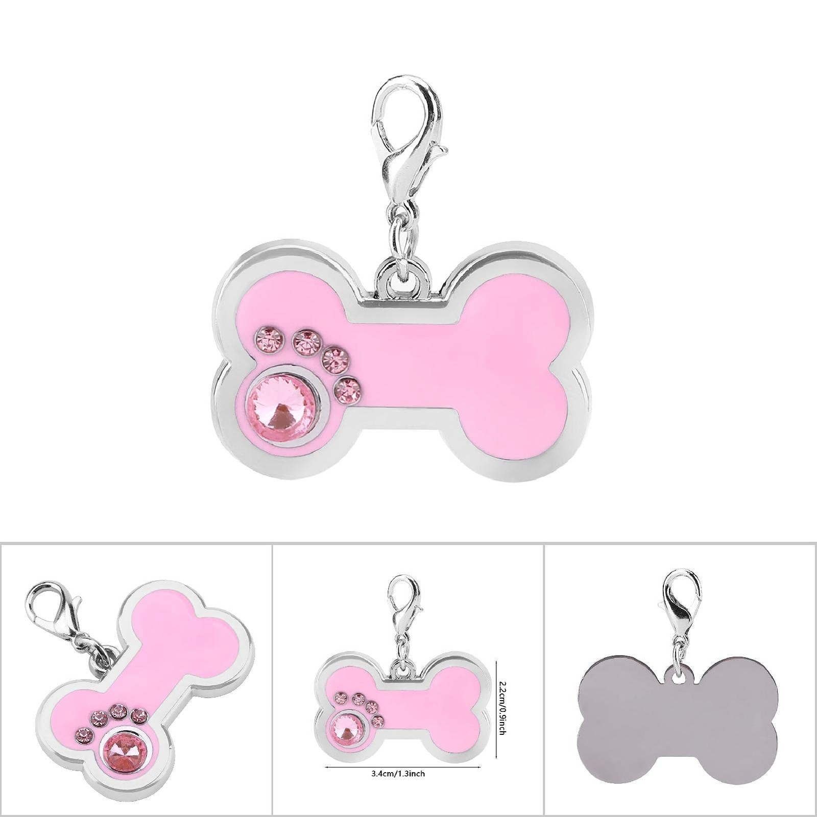 4 Colors Cute Pet Zinc Alloy ID Tag, Bone Shaped with 3.4 * 2.2cm, Pink