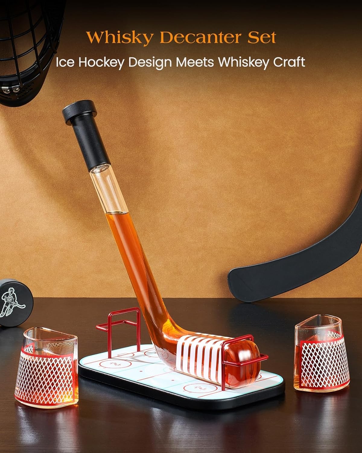 Ice Hockey Whiskey Decanter Set W/ 2 Hockey Goal Glasses Unique Ice Hockey Gift