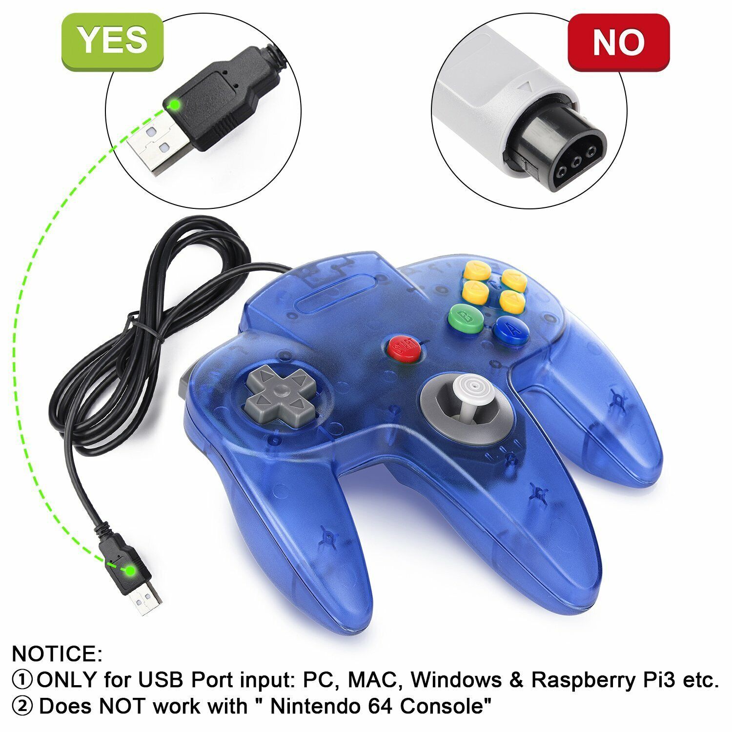 Wired Gamepad Joystick For Nintendo64 N64 USB Controller For Raspberry Pi PC MAC