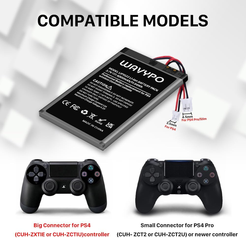 2 Pack 4000mAh PS4 Controller Battery Replacement for DualShock 4 All Models