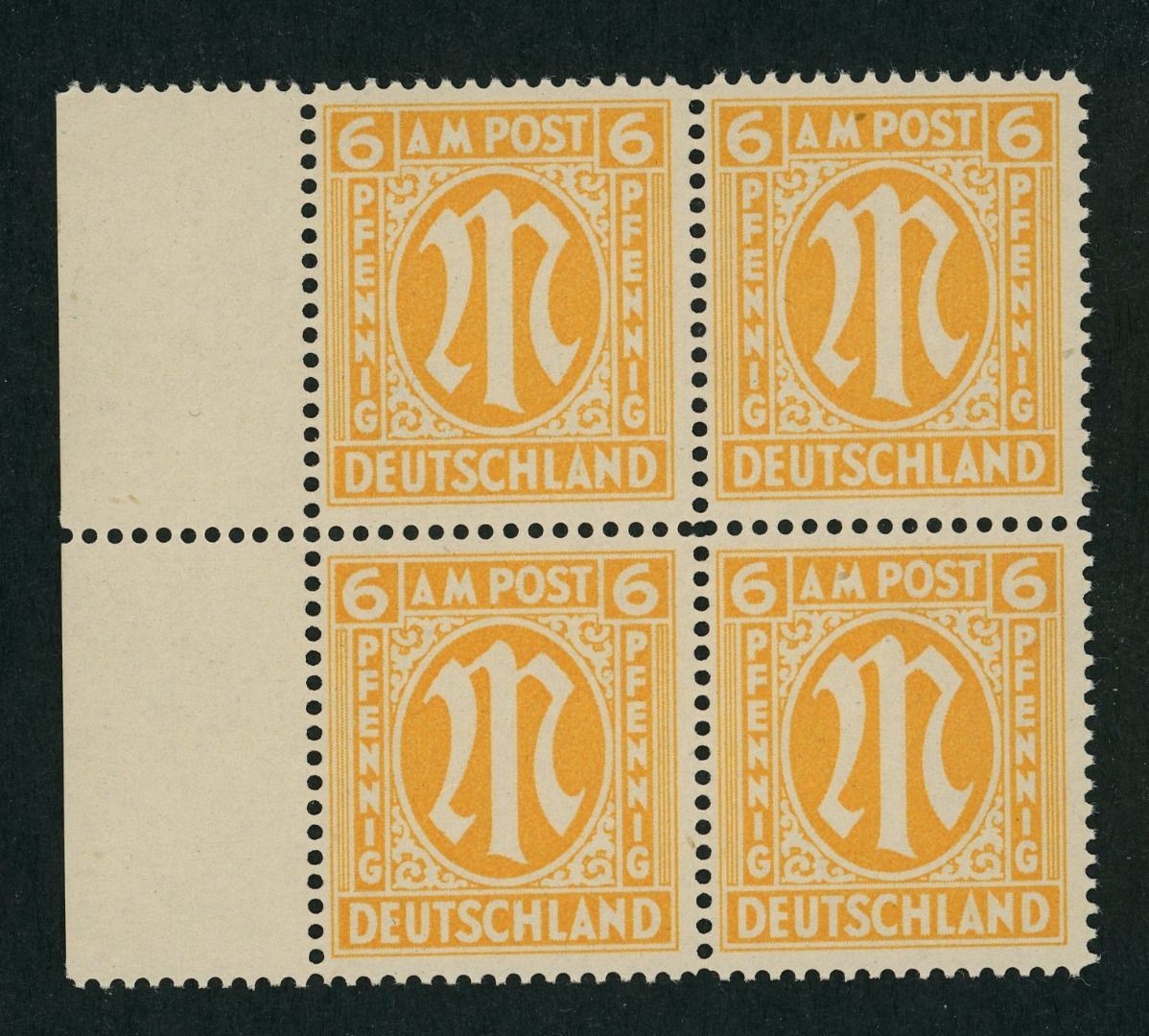 All. Occupation Bizone AMPost Michel No. 13Ey Block of 4 mint never hinged…