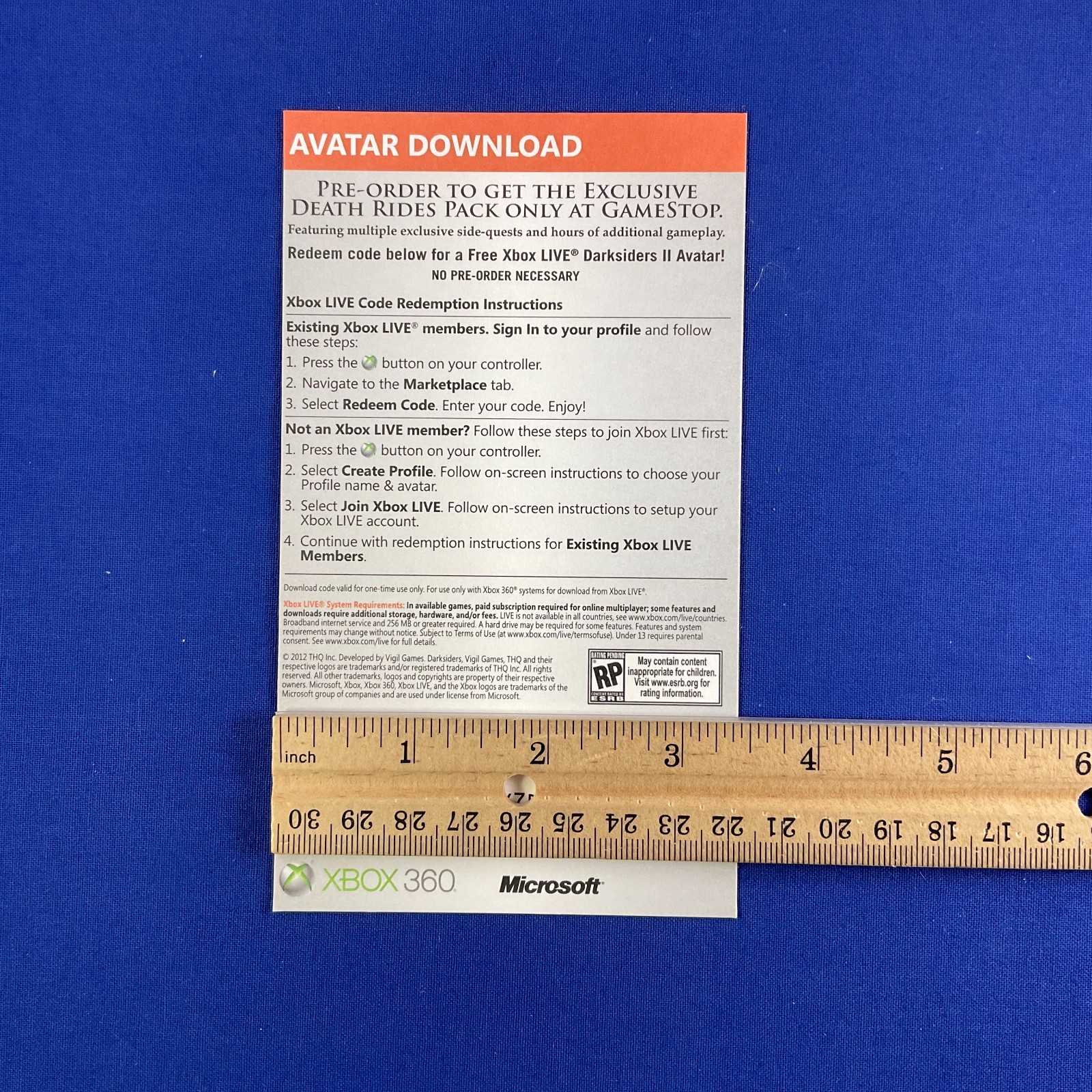 DARKSIDERS II DEATH LIVES Promotional (Expired) Avatar Download Code Card 2012