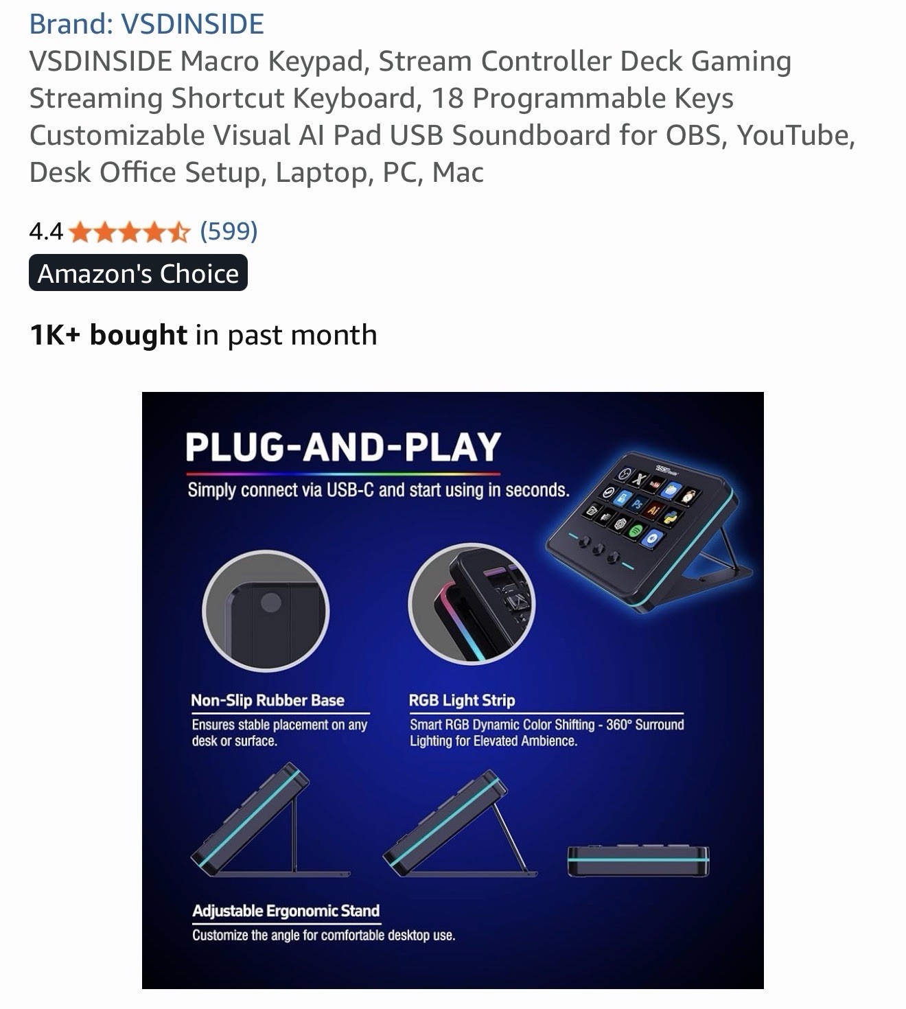 VSDINSIDE Macro Keypad, Stream Controller Deck Gaming Streaming Shortcut