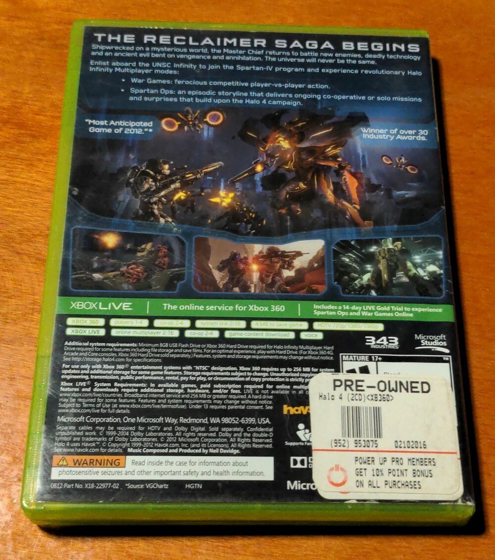 Halo 4 Microsoft Xbox 360 Studios 343 Industries Havok Dolby Digital Mature