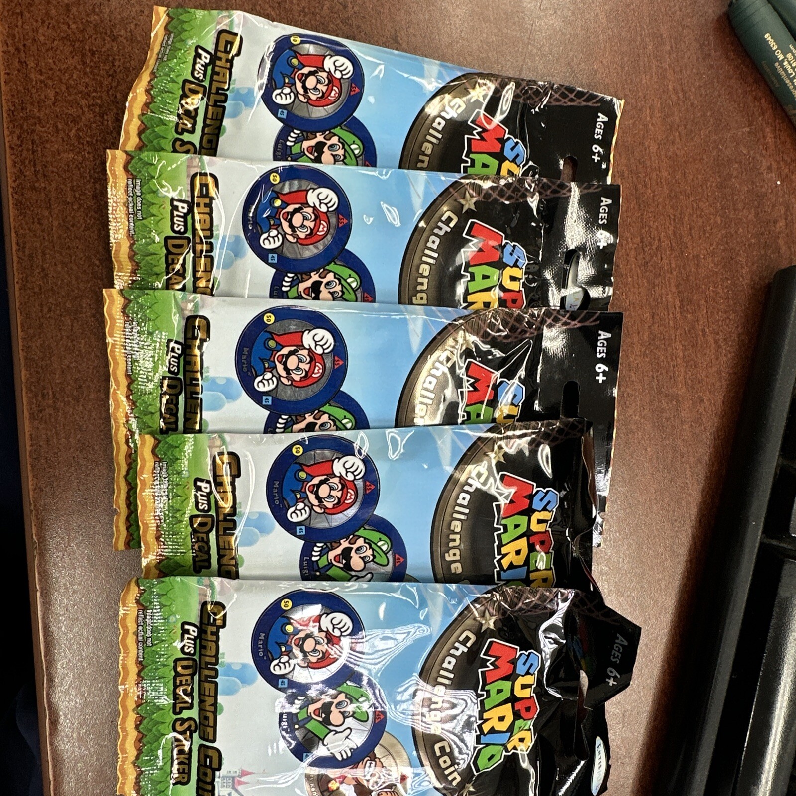 New Super Mario Challenge Coin plus decal stickers Pack New Sealed 5 pack lot