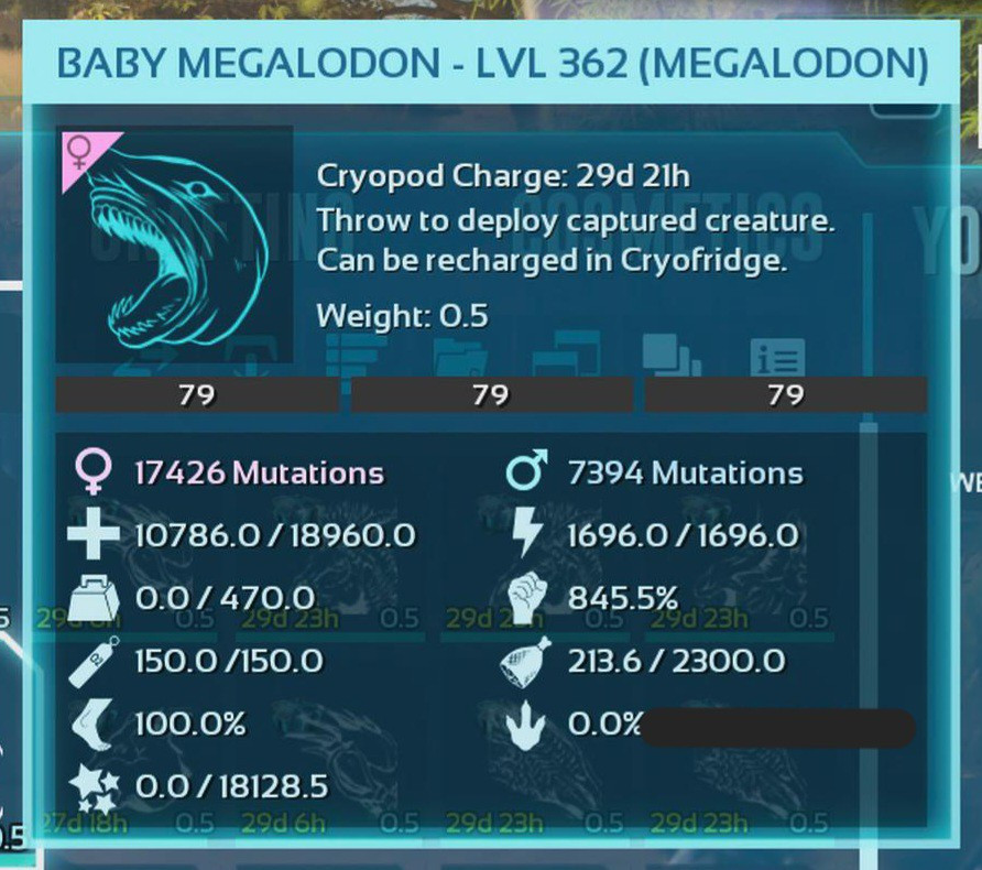 ARK ASCENDED PVE OFFICIAL PAIR BABY MEGALODON BLACK #79 HIGH STATUS PC/XBOX/PS5