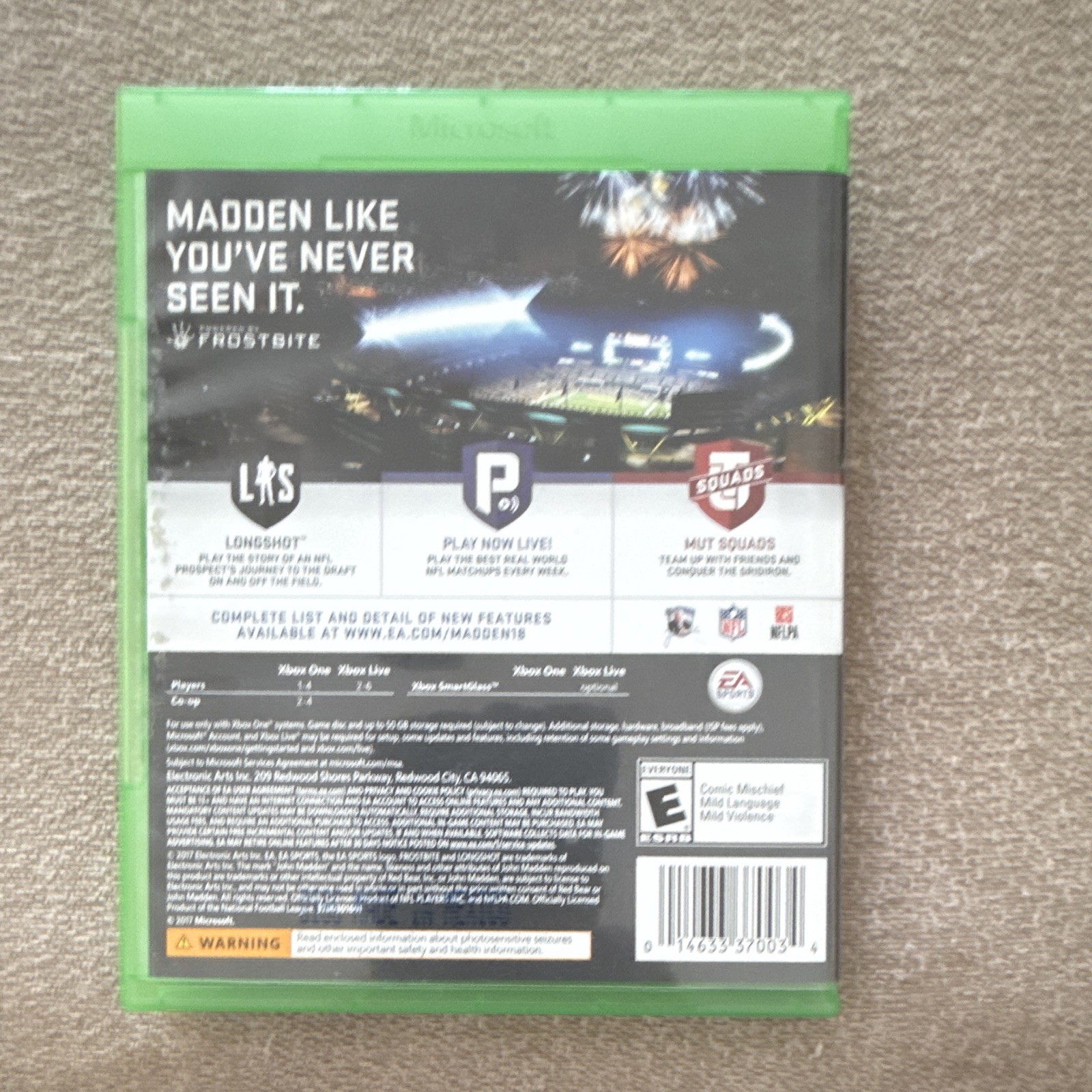 EA SPORTS Madden NFL 18 Xbox One Football Multiplayer E-Everyone NTSC 2017