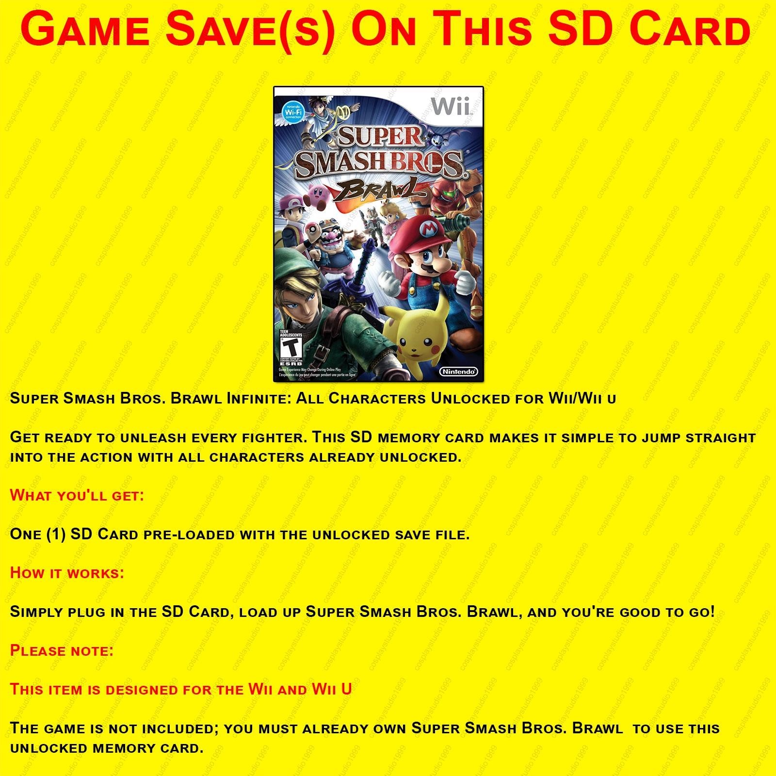 Super Smash Bros. Brawl Infinite Nintendo Wii SD Memory Card 100% UNLOCKED