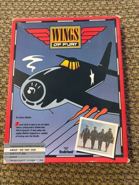 WINGS OF FURY BRODERBUND AMIGA GAME W/ BOX + PAPERS CLASSIC COMPUTER SEE PICS