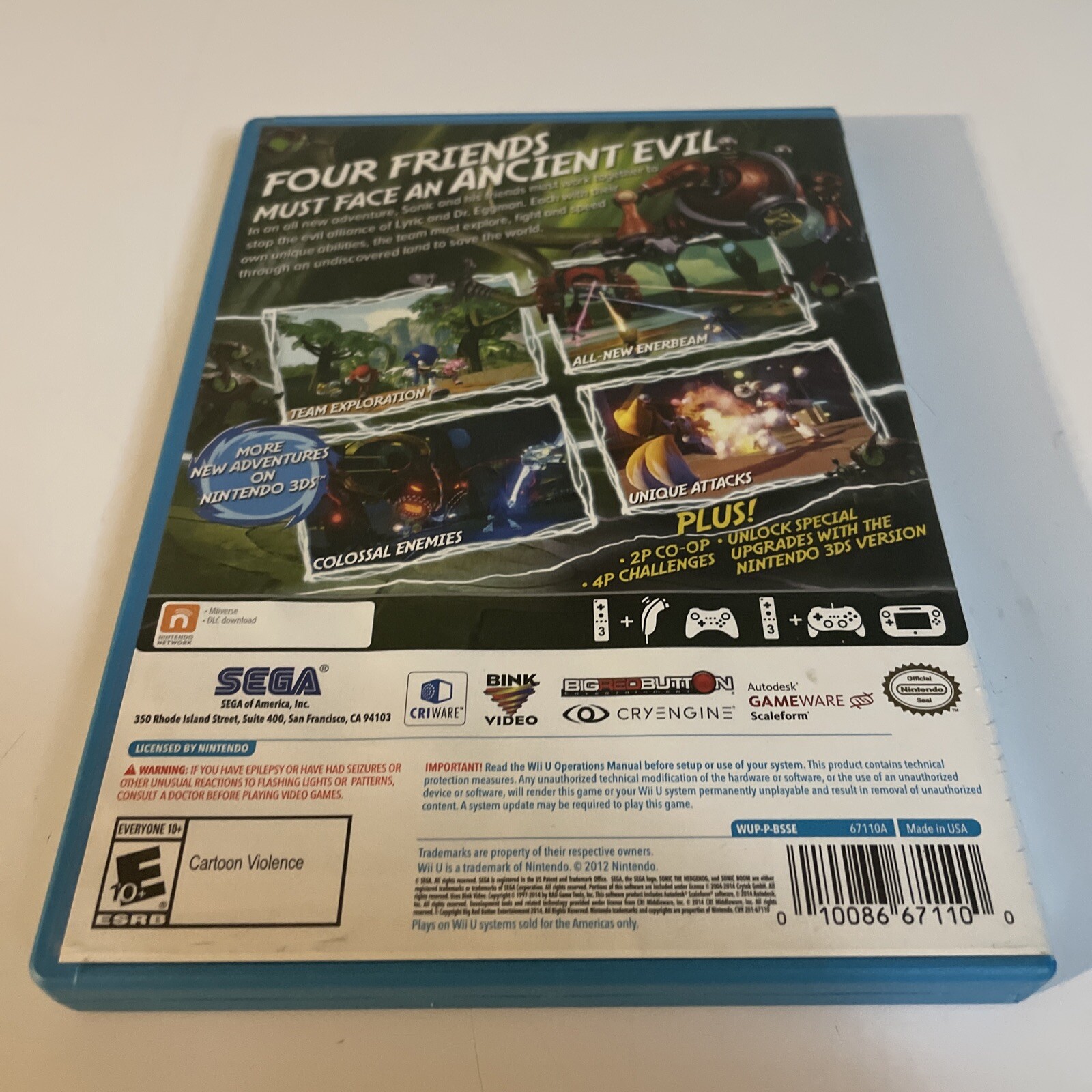 Sonic Boom: Rise of Lyric (Nintendo Wii U, 2014) No Manual