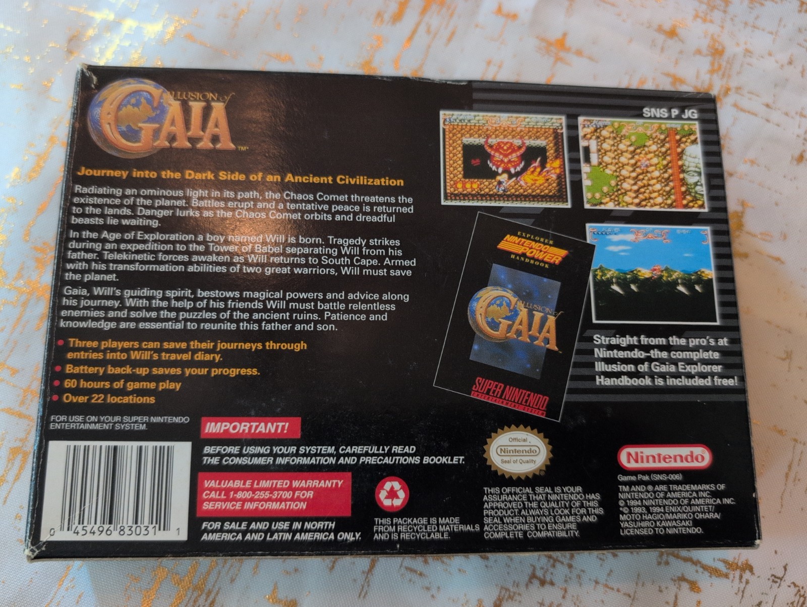 Retro 1994 Illusion Of Gala Box Game Cartridge Video Game Super Nintendo VTG