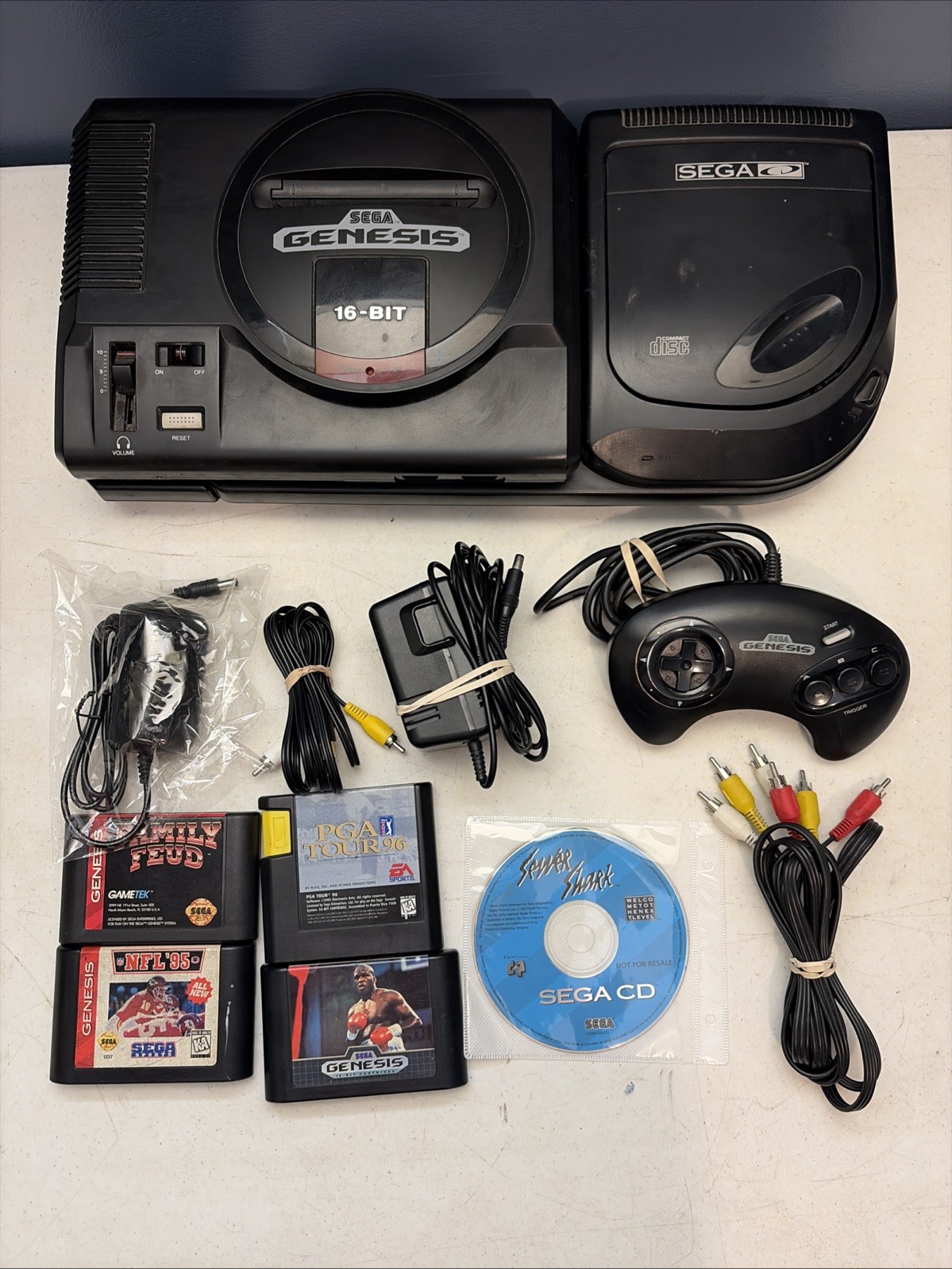 SEGA Genesis Model 1 Console + Sega CD Bundle. Games Cords MK-4102 Tested