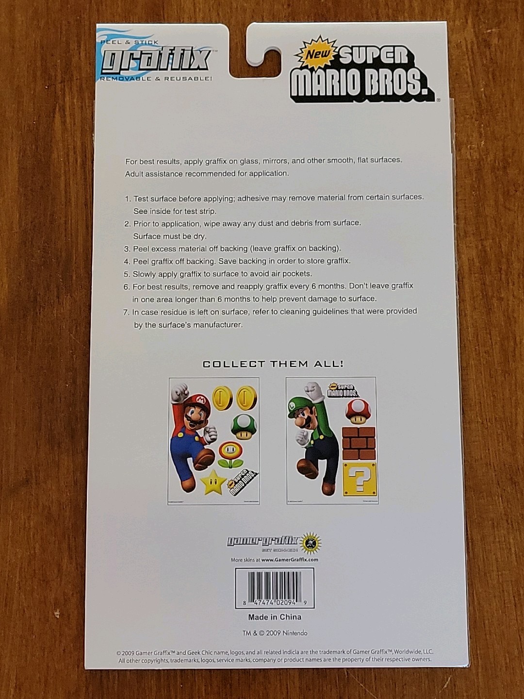 SUPER MARIO BROS. LUIGI 1 PACK OF 5 PEEL & STICK REMOVABLE & REUSABLE.BRAND NEW