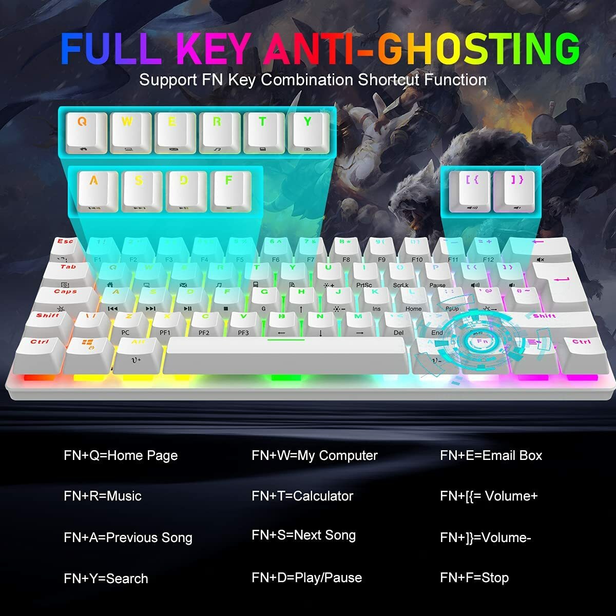 60% Wired Mechanical Gaming Keyboard Mini RGB Backlit Type-C for PC PS4 PS5 Xbox